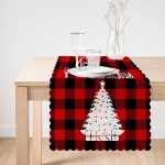 Siyah Kırmızı Ekose Desenli Yılbaşı Temalı Dekoratif Runner Realhomes