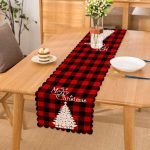 Siyah Kırmızı Ekose Desenli Yılbaşı Temalı Dekoratif Runner Realhomes