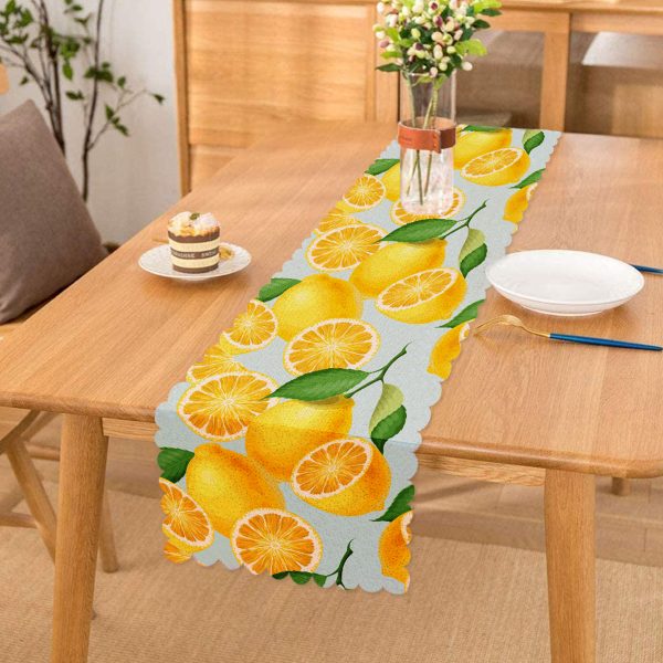 - Runner-3101 - Realhomes  Mavi Zeminli Limon Desenli Dekoratif Runner Realhomes