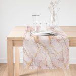 Altın Yaldızlı Açık Renk Mermer Desenli Runner Realhomes