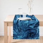 Mavi Ebru Motifleri Dijital Baskılı Runner Realhomes