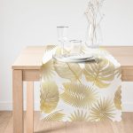 - Runner-3159-1 - Realhomes Beyaz Zeminde Vizon Yapraklar Dijital Baskılı Runner Realhomes