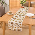 - Runner-3163 - Realhomes  Beyaz Zeminde Altın Yapraklar Desenli Dijital Baskılı Runner Realhomes