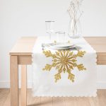 - Runner-3207-1 - Realhomes  Altın Görünümlü Kar Tanesi Desenli 3D Modern Runner Realhomes