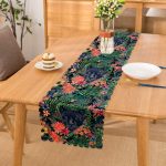 - Runner-3309 - Realhomes  Lacivert Zeminli Leopar Özel Tasarım Dekoratif Runner Realhomes