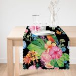 - Runner-3312-1 - Realhomes Watercolor Çiçek ve Kuş Motifli Özel Tasarım Runner Realhomes