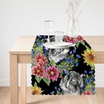 - Runner-3318-1 - Realhomes  Siyah Zeminde Leopar ve Çiçekler Özel Tasarım Runner Realhomes