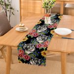 - Runner-3318 - Realhomes  Siyah Zeminde Leopar ve Çiçekler Özel Tasarım Runner Realhomes