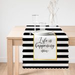 Siyah Beyaz Gold Yazılı Modern Dekoratif Runner Realhomes