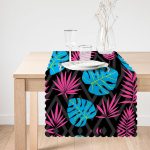 - Runner-3392-1 - Realhomes Siyah Zeminde Pempe Mavi Zambak Desenli Modern Runner Realhomes