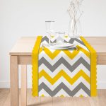 - Runner-3400-1 - Realhomes Sarı Gri Zigzag Desenli Dijital Baskılı Runner Realhomes