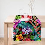 - Runner-3450-1 - Realhomes  Siyah Zeminde Watercolor Bitkiler Motifli Özel Tasarım Runner Realhomes