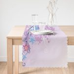 - Runner-3602-1 - Realhomes Lila Zeminde Çiçek Motifli Dijital Baskılı Modern Runner Realhomes