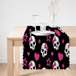 - Runner-3618-1 - Realhomes Siyah Zeminde İskelet Desenli Dijital Baskılı Özel Tasarım Modern Runner Realhomes