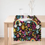 Siyah Zeminli Gökkuşağı Desenli Dijital Baskılı Özel Tasarım Modern Runner Realhomes