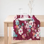 - Runner-3627-1 - Realhomes Kırmızı Zeminde Çiçek Motifli Dijital Baskılı Özel Tasarım Modern Runner Realhomes