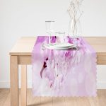 - Runner-3709-1 - Realhomes Beyaz Zeminde Pembe Çiçekler Dijital Baskılı Modern Runner Realhomes