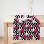 - Runner-3711-1 - Realhomes  Zikzak Zeminde İskelet Ve Gül Motifli Özel Tasarım Dijital Baskılı Modern Runner Realhomes