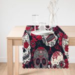 - Runner-3719-1 - Realhomes Renkli İskelet Ve Gül Figürlü Özel Tasarım Dijital Baskılı Modern Runner Realhomes