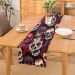 - Runner-3719 - Realhomes Renkli İskelet Ve Gül Figürlü Özel Tasarım Dijital Baskılı Modern Runner Realhomes