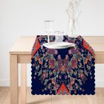 Lacivert Zeminli Etnik Motifler Dijital Baskılı Modern Runner Realhomes