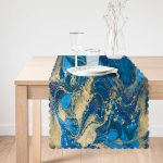 - Runner-3740-1 - Realhomes Mavi Zeminli Altın Yaldızlı Dijital Baskılı Modern Runner Realhomes