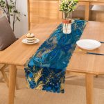 - Runner-3740 - Realhomes Mavi Zeminli Altın Yaldızlı Dijital Baskılı Modern Runner Realhomes