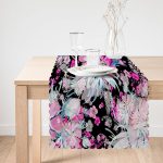 - Runner-3747-1 - Realhomes Siyah Zeminde Çiçek Figürlü Özel Tasarım Dijital Baskılı Modern Runner Realhomes