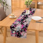 - Runner-3747 - Realhomes Siyah Zeminde Çiçek Figürlü Özel Tasarım Dijital Baskılı Modern Runner Realhomes