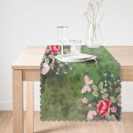 - Runner-3766-1 - Realhomes Haki Zeminde Rengarenk Çiçekler Dijital Baskılı Modern Runner Realhomes