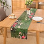 - Runner-3766 - Realhomes Haki Zeminde Rengarenk Çiçekler Dijital Baskılı Modern Runner Realhomes