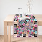 - Runner-3768-1 - Realhomes Renkli Kare Motifli Dijital Baskılı Özel Tasarım Runner Realhomes