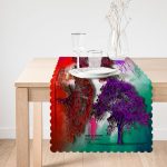 Renkli Zeminde Mor Ağaçlar Özel Tasarım Dijital Baskılı Modern Runner Realhomes