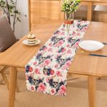 Beyaz Zeminde Kurukafa Motifli Özel Tasarım Dijital Baskılı Modern Runner Realhomes