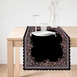 - Runner-3794-1 - Realhomes Siyah Zeminde Pembe Çiçekler Özel Tasarım Dijital Baskılı Modern Runner Realhomes