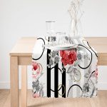 - Runner-3809-1 - Realhomes Beyaz Zeminde Kırmızı Çiçekler Dijital Baskılı Modern Runner Realhomes