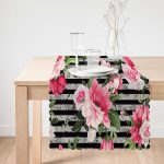 - Runner-3818-1 - Realhomes Çizgili Zeminde Rengarenk Çiçekler Dijital Baskılı Modern Runner Realhomes