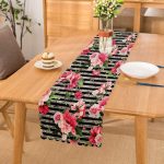 - Runner-3818 - Realhomes Çizgili Zeminde Rengarenk Çiçekler Dijital Baskılı Modern Runner Realhomes