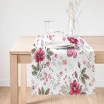 Beyaz Zeminde Pembe Çiçekler Dijital Baskılı Modern Runner Realhomes