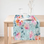 - Runner-3826-1 - Realhomes Açık Mavi Zeminde Rengarenk Çiçekler Dijital Baskılı Modern Runner Realhomes