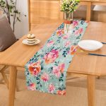 - Runner-3826 - Realhomes Açık Mavi Zeminde Rengarenk Çiçekler Dijital Baskılı Modern Runner Realhomes