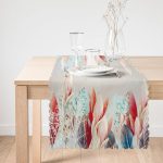 - Runner-3844-1 - Realhomes Krem Zeminde Çiçek Desenli Özel Tasarım Dijital Baskılı Modern Runner Realhomes