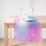 - Runner-3850-1 - Realhomes Silik Zeminde Beyaz Çiçek Motifli Tasarım Dijital Baskılı Modern Runner Realhomes