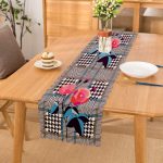 - Runner-3862 - Realhomes Ekose Zeminde Kırmızı Çiçekler Dijital Baskılı Modern Runner Realhomes