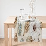 Krem Zeminde Kabartma Çiçek Desenli Özel Tasarım Dijital Baskılı Modern Runner Realhomes