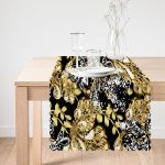 - Runner-3873-1 - Realhomes Altın Ve Çiçek Motifli Özel Tasarım Dijital Baskılı Modern Runner Realhomes