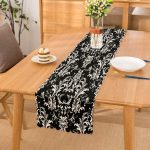 - Runner-3885 - Realhomes Siyah Zeminde Damask Özel Tasarım Dijital Baskılı Modern Runner Realhomes