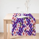 - Runner-3898-1 - Realhomes Geometrik Zeminde Çiçek Motifli Özel Tasarım Dijital Baskılı Modern Runner Realhomes