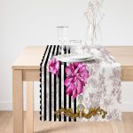 - Runner-3904-1 - Realhomes Çizgili Zeminde Çiçek Desenli Özel Tasarım Dijital Baskılı Modern Runner Realhomes