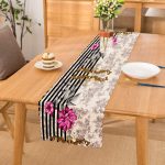 - Runner-3904 - Realhomes Çizgili Zeminde Çiçek Desenli Özel Tasarım Dijital Baskılı Modern Runner Realhomes